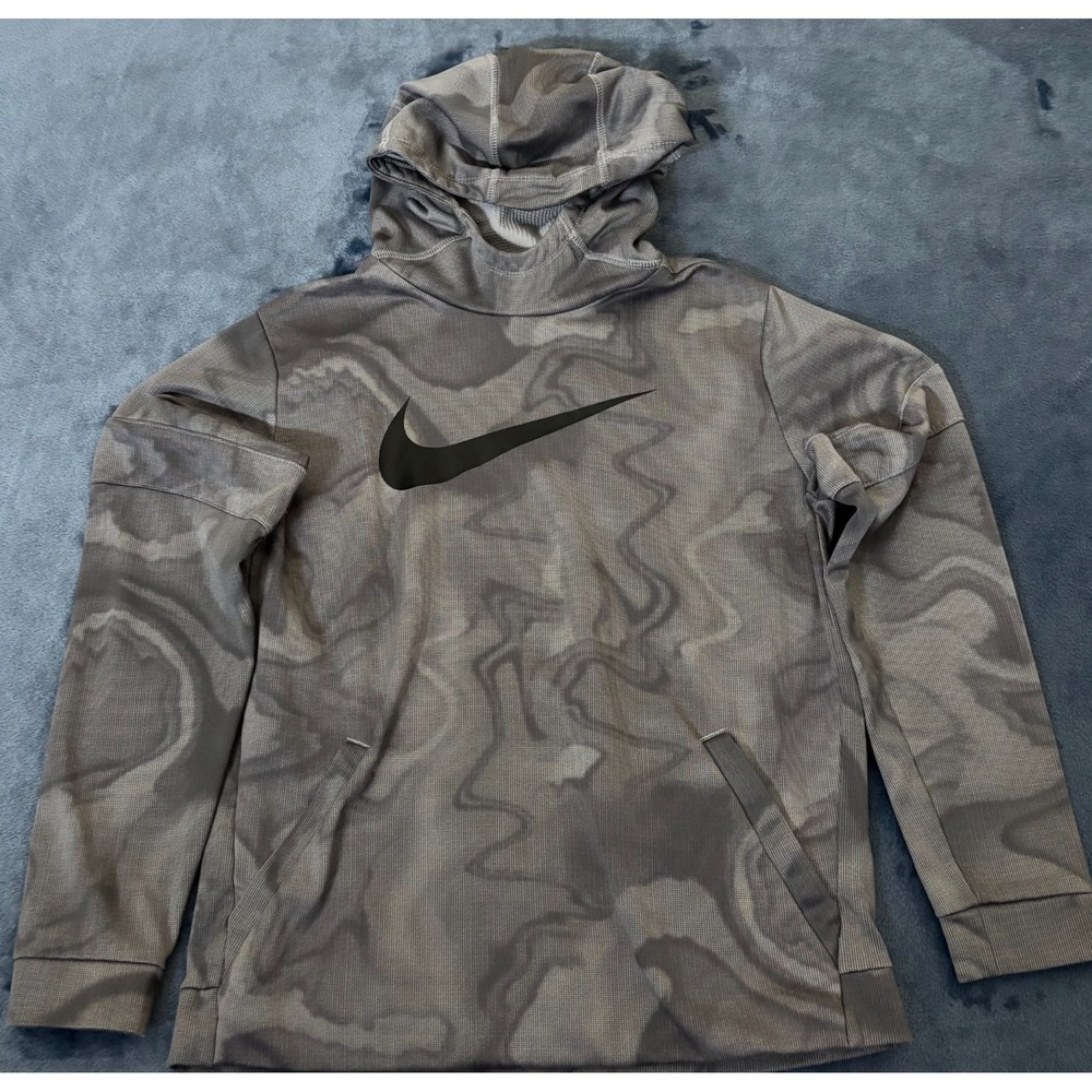 Nike Dri-Fit Hoodie Mens Brown Camo Black Swoosh Logo Pockets Comfort Street XL